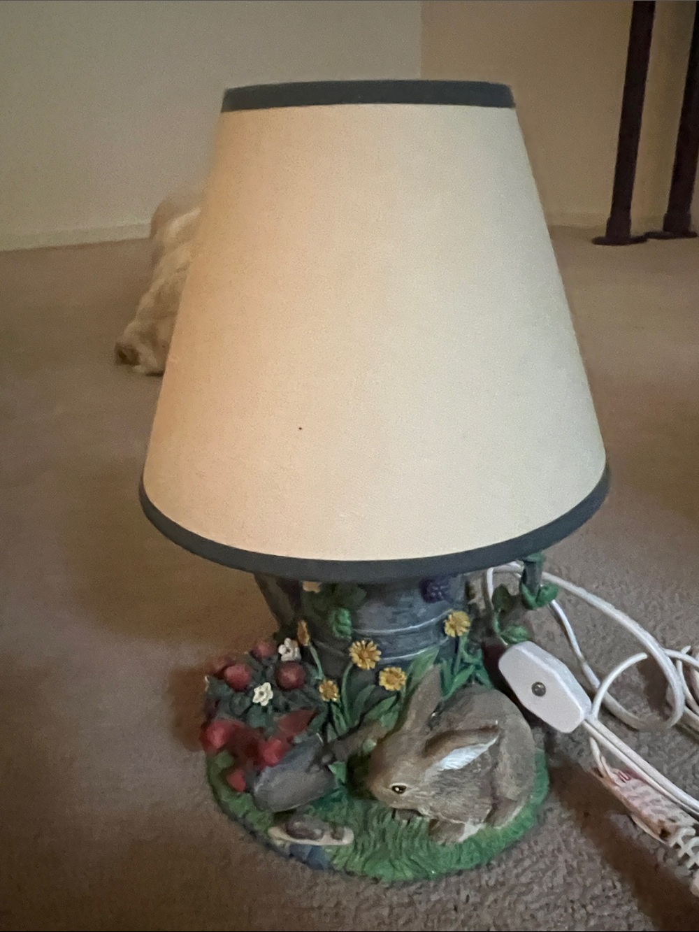 Hand-Painted Bunny Table Lamp with Cream Shade
